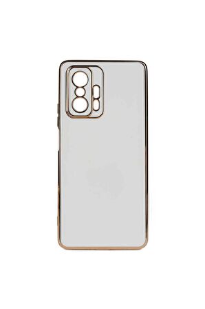 Xiaomi Mi 11T Pro 5G Kılıf Kenarları Gold Kamera Korumalı Renkli Pastel Silikon Beyaz