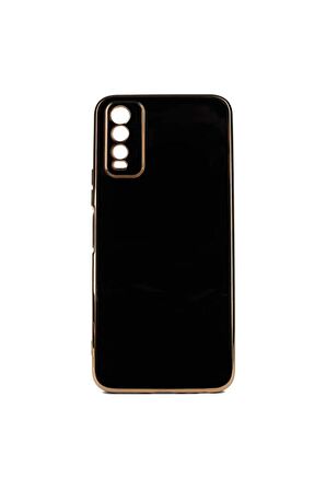 Vivo Y20 Kılıf Kenarları Gold Kamera Korumalı Renkli Pastel Silikon Siyah