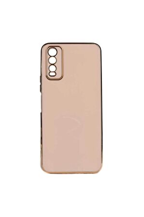 Vivo Y20 Kılıf Kenarları Gold Kamera Korumalı Renkli Pastel Silikon Rose Gold
