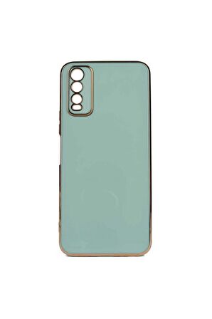 Vivo Y20S Uyumlu  Kılıf Kenarları Gold Kamera Korumalı Renkli Pastel Silikon Açık Yeşil