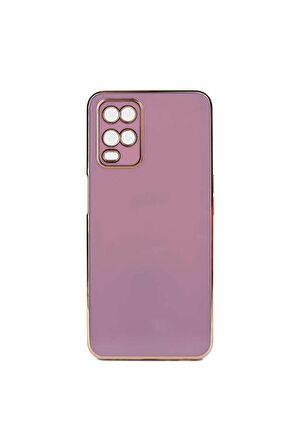 Oppo A54 4G Kılıf Kenarları Gold Kamera Korumalı Renkli Pastel Silikon Mor