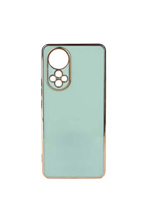 Huawei Nova 9 Uyumlu Kılıf Kenarları Gold Kamera Korumalı Renkli Pastel Silikon Açık Yeşil