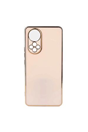 Huawei Honor 50 Kılıf Kenarları Gold Kamera Korumalı Renkli Pastel Silikon Rose Gold