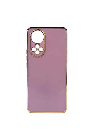 Huawei Honor 50 Kılıf Kenarları Gold Kamera Korumalı Renkli Pastel Silikon Mor