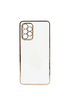Samsung Galaxy A33 5G Kılıf Kenarları Gold Kamera Korumalı Renkli Pastel Silikon Beyaz