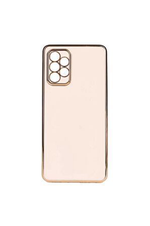 Samsung Galaxy A33 5G Kılıf Kenarları Gold Kamera Korumalı Renkli Pastel Silikon Rose Gold