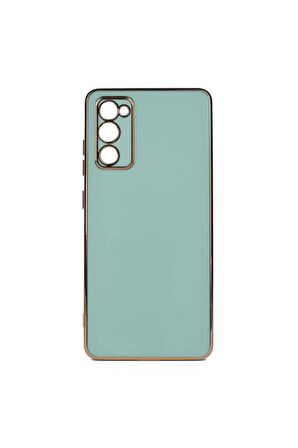 Samsung Galaxy A03S Kılıf Kenarları Gold Kamera Korumalı Renkli Pastel Silikon Açık Yeşil