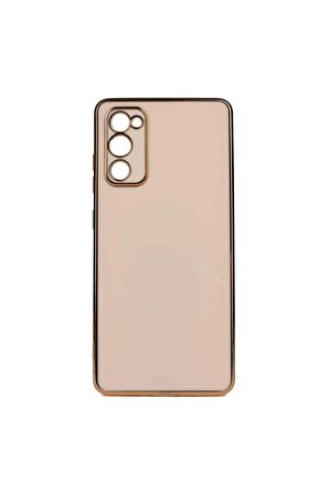 Samsung Galaxy A03S Kılıf Kenarları Gold Kamera Korumalı Renkli Pastel Silikon Rose Gold