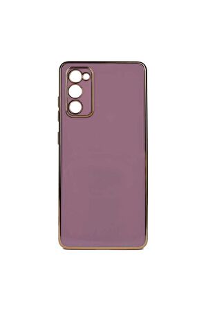 Samsung Galaxy A03S Kılıf Kenarları Gold Kamera Korumalı Renkli Pastel Silikon Mor