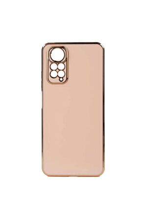 Xiaomi Redmi Note 11S Global Kılıf Kenarları Gold Kamera Korumalı Renkli Pastel Silikon Rose Gold