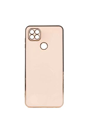 Xiaomi Redmi 9C Kılıf Kenarları Gold Kamera Korumalı Renkli Pastel Silikon Rose Gold