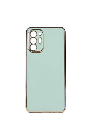 Samsung Galaxy Note 20 Ultra Kılıf Kenarları Gold Kamera Korumalı Renkli Pastel Silikon Açık Yeşil