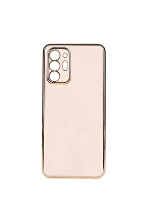 Samsung Galaxy Note 20 Ultra Kılıf Kenarları Gold Kamera Korumalı Renkli Pastel Silikon Rose Gold
