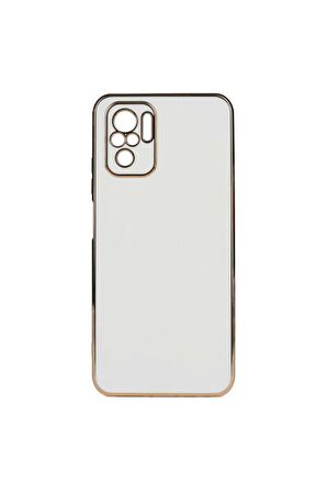 Xiaomi Poco M5S Kılıf Kenarları Gold Kamera Korumalı Renkli Pastel Silikon Beyaz