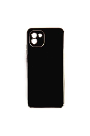 Samsung Galaxy A03 Kılıf Kenarları Gold Kamera Korumalı Renkli Pastel Silikon Siyah