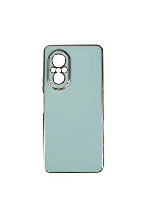 Huawei Nova 9 SE Uyumlu Kılıf Kenarları Gold Kamera Korumalı Renkli Pastel Silikon Açık Yeşil