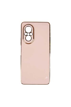 Huawei Nova 9 SE Kılıf Kenarları Gold Kamera Korumalı Renkli Pastel Silikon Rose Gold