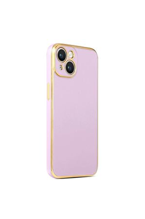 Apple iPhone 14 Plus Kılıf Kenarları Gold Kamera Korumalı Renkli Pastel Silikon Lila