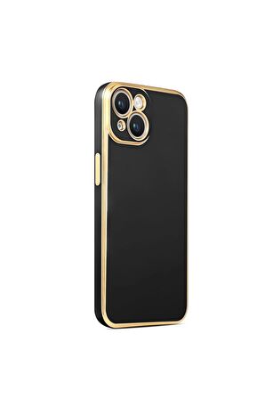 Apple iPhone 14 Plus Kılıf Kenarları Gold Kamera Korumalı Renkli Pastel Silikon Siyah