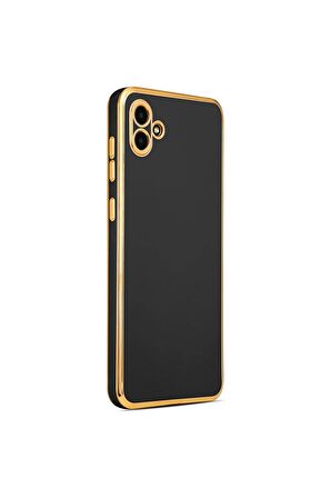 Samsung Galaxy A04 Kılıf Kenarları Gold Kamera Korumalı Renkli Pastel Silikon Siyah