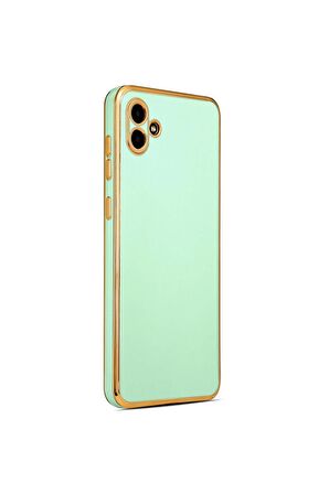 Samsung Galaxy A04 Kılıf Kenarları Gold Kamera Korumalı Renkli Pastel Silikon Açık Yeşil