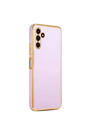 Samsung Galaxy A04S Kılıf Kenarları Gold Kamera Korumalı Renkli Pastel Silikon Lila