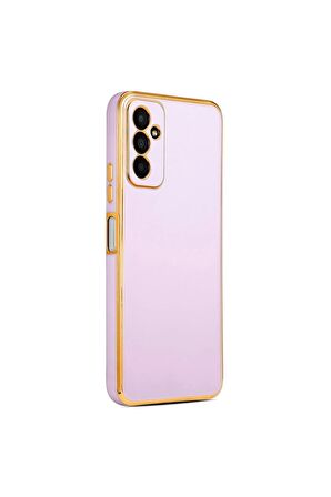 Samsung Galaxy M23 Kılıf Kenarları Gold Kamera Korumalı Renkli Pastel Silikon Lila