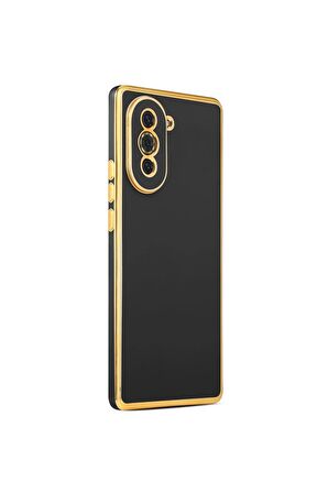 Huawei Nova 10 Kılıf Kenarları Gold Kamera Korumalı Renkli Pastel Silikon Siyah