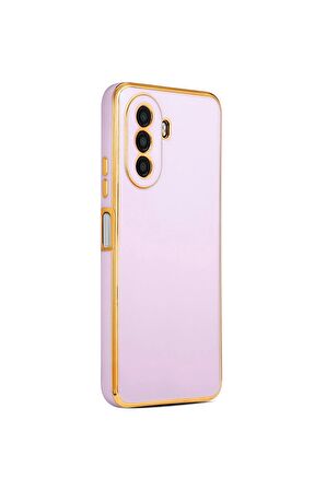 Huawei Nova Y70 Kılıf Kenarları Gold Kamera Korumalı Renkli Pastel Silikon Lila