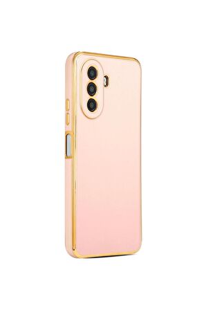 Huawei Nova Y70 Kılıf Kenarları Gold Kamera Korumalı Renkli Pastel Silikon Rose Gold