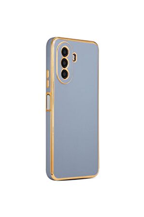Huawei Nova Y70 Kılıf Kenarları Gold Kamera Korumalı Renkli Pastel Silikon Mavi