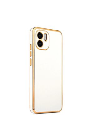 Xiaomi Redmi A1 Kılıf Kenarları Gold Kamera Korumalı Renkli Pastel Silikon Beyaz