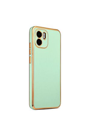 Xiaomi Redmi A1 Kılıf Kenarları Gold Kamera Korumalı Renkli Pastel Silikon Açık Yeşil
