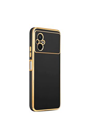 Xiaomi Poco M5 Kılıf Kenarları Gold Kamera Korumalı Renkli Pastel Silikon Siyah