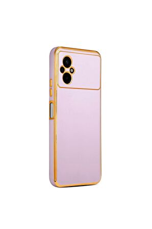 Xiaomi Poco M5 Kılıf Kenarları Gold Kamera Korumalı Renkli Pastel Silikon Lila