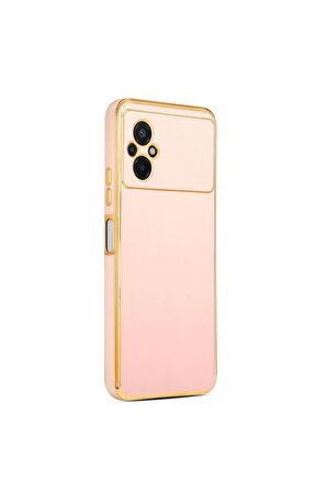 Xiaomi Poco M5 Kılıf Kenarları Gold Kamera Korumalı Renkli Pastel Silikon Rose Gold