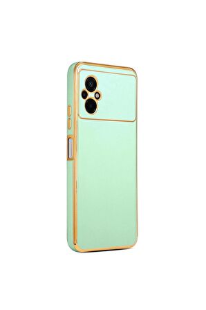 Xiaomi Poco M5 Kılıf Kenarları Gold Kamera Korumalı Renkli Pastel Silikon Açık Yeşil