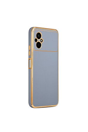 Xiaomi Poco M5 Kılıf Kenarları Gold Kamera Korumalı Renkli Pastel Silikon Mavi