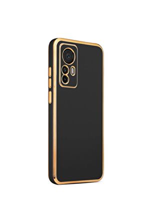 Xiaomi Mi 12T Kılıf Kenarları Gold Kamera Korumalı Renkli Pastel Silikon Siyah