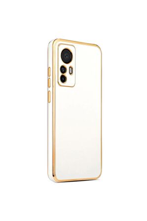 Xiaomi Mi 12T Kılıf Kenarları Gold Kamera Korumalı Renkli Pastel Silikon Beyaz