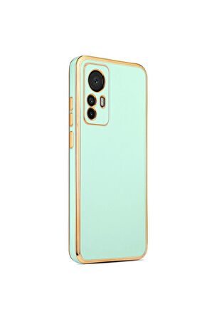 Xiaomi Mi 12T Kılıf Kenarları Gold Kamera Korumalı Renkli Pastel Silikon Açık Yeşil