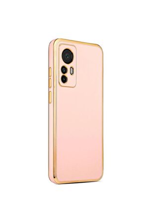 Xiaomi Mi 12T Pro Kılıf Kenarları Gold Kamera Korumalı Renkli Pastel Silikon Rose Gold