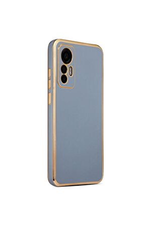 Xiaomi Mi 12 Lite Kılıf Kenarları Gold Kamera Korumalı Renkli Pastel Silikon Mavi