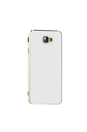 Samsung Galaxy J7 Prime Kılıf Kenarları Gold Kamera Korumalı Renkli Pastel Silikon Beyaz