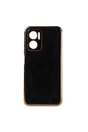 Xiaomi Redmi Note 11E Kılıf Kenarları Gold Kamera Korumalı Renkli Pastel Silikon Siyah