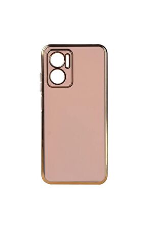 Xiaomi Redmi Note 11E Kılıf Kenarları Gold Kamera Korumalı Renkli Pastel Silikon Rose Gold