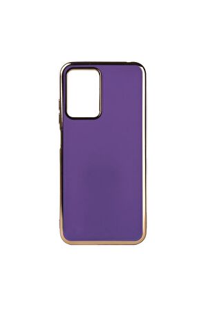 Xiaomi Redmi Note 11E Kılıf Kenarları Gold Kamera Korumalı Renkli Pastel Silikon Derin Mor