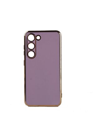 Samsung Galaxy S23 Plus Kılıf Kenarları Gold Kamera Korumalı Renkli Pastel Silikon Lila