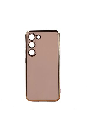Samsung Galaxy S23 Plus Kılıf Kenarları Gold Kamera Korumalı Renkli Pastel Silikon Rose Gold