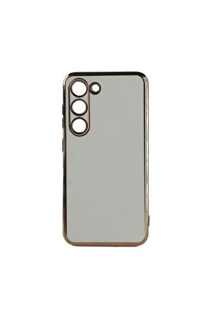 Samsung Galaxy S23 Plus Kılıf Kenarları Gold Kamera Korumalı Renkli Pastel Silikon Beyaz